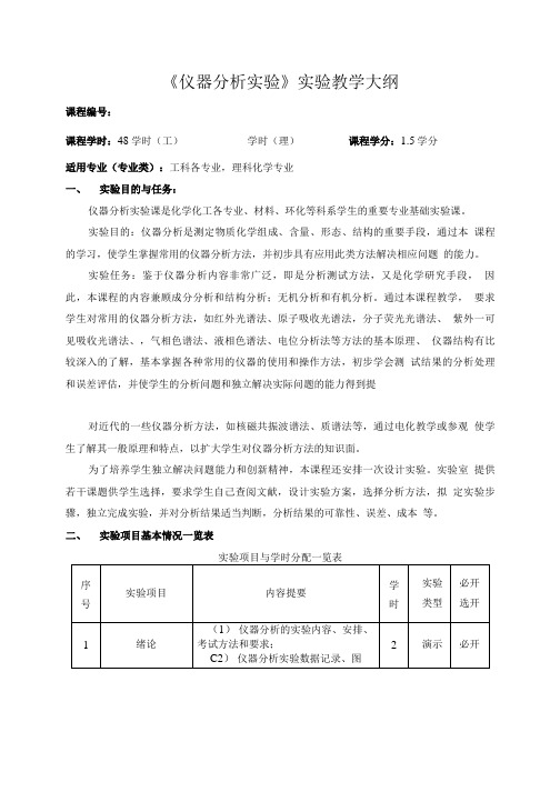 《仪器分析实验》实验教学大纲.doc