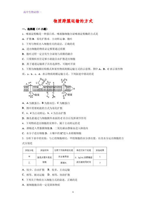 高中生物必修1课时作业28：4.3 物质跨膜运输的方式