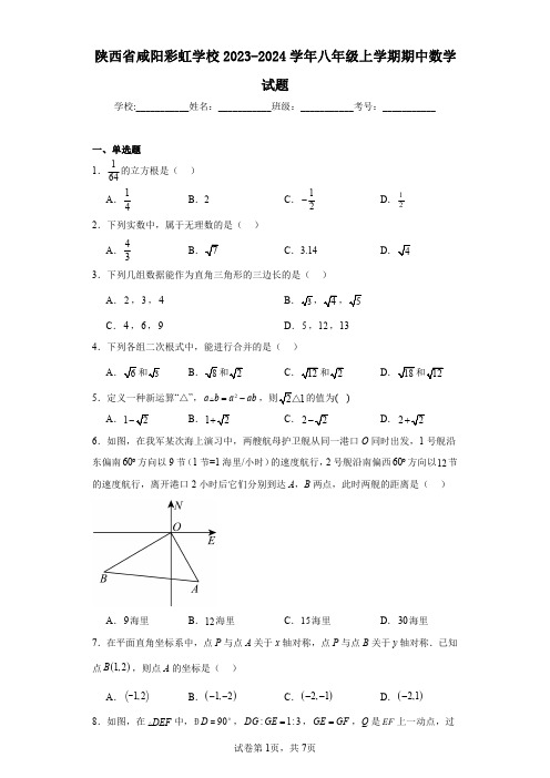 陕西省咸阳彩虹学校2023-2024学年八年级上学期期中数学试题