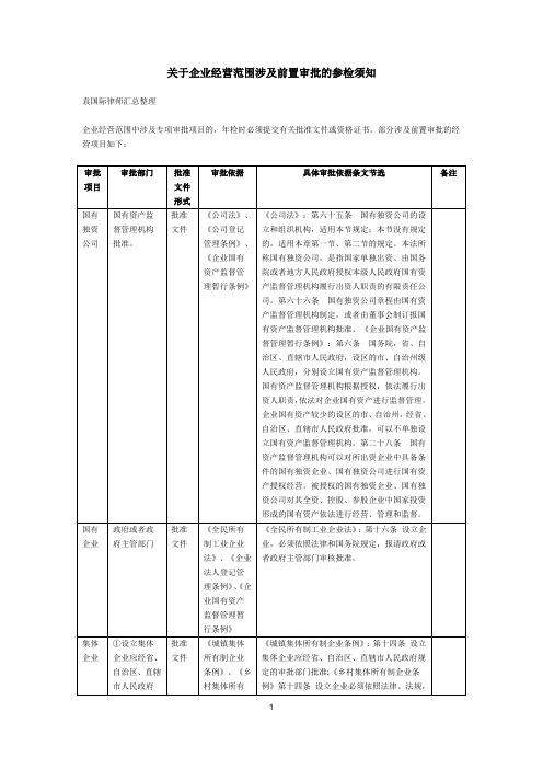 企业经营范围前置审批规定.