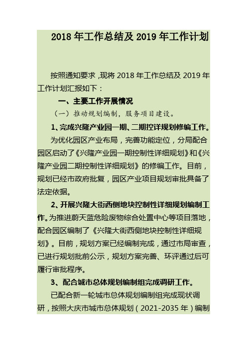 最新2018年区规划分局工作总结及2019年工作计划