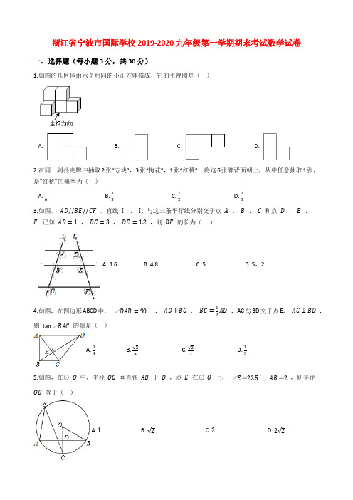 浙江省宁波市国际学校2019-2020九年级第一学期期末考试数学试卷解析版