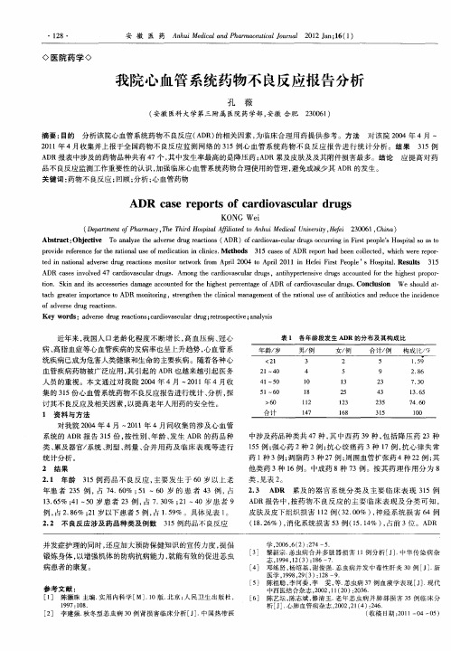 我院心血管系统药物不良反应报告分析