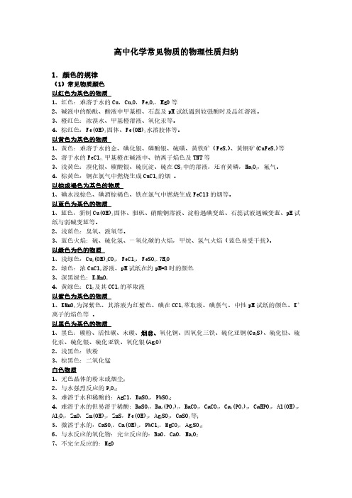 常见高中化学物质性质物理性质总结