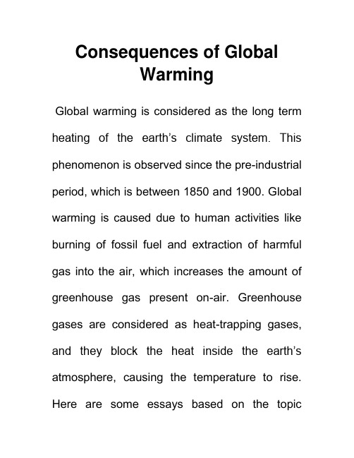 全球变暖的后果 Consequences of Global Warming 英语作文