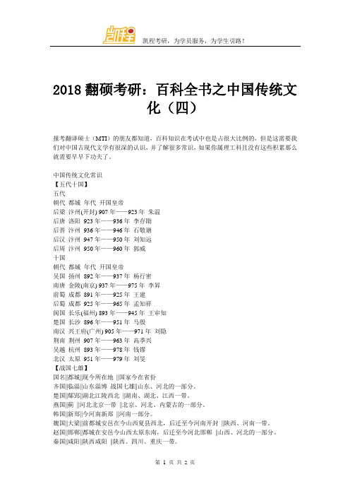 2018翻硕考研：百科全书之中国传统文化(四)