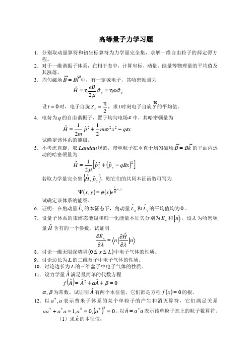 高等量子力学习题