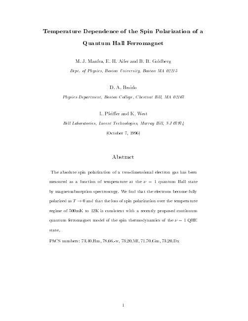 Temperature Dependence of the Spin Polarization of a Quantum Hall Ferromagnet