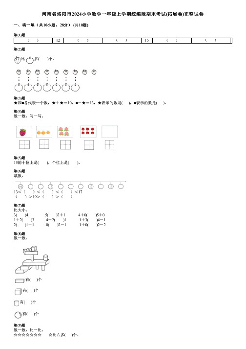 河南省洛阳市2024小学数学一年级上学期统编版期末考试(拓展卷)完整试卷