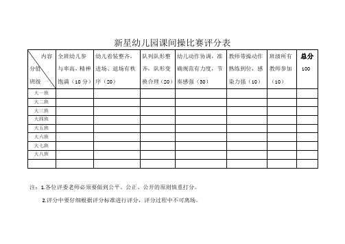 幼儿园课间操评分表