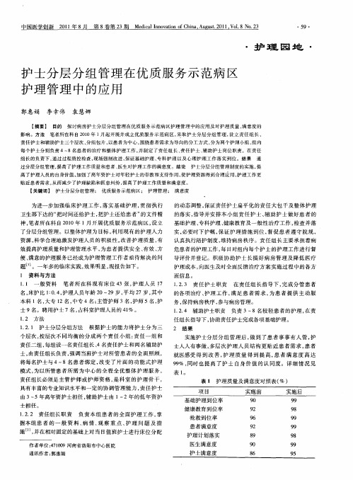 护士分层分组管理在优质服务示范病区护理管理中的应用