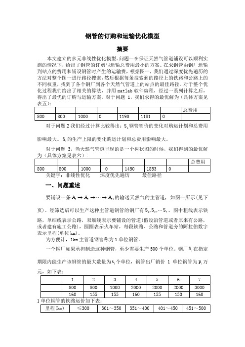 数学建模 钢管订购和运输