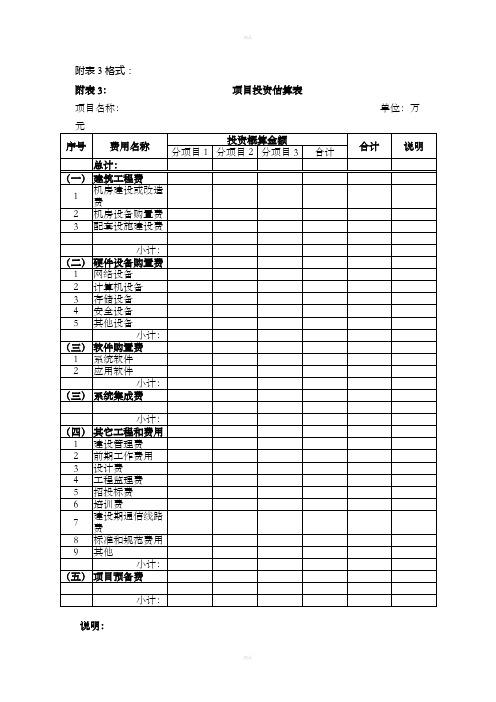 项目总投资估算表