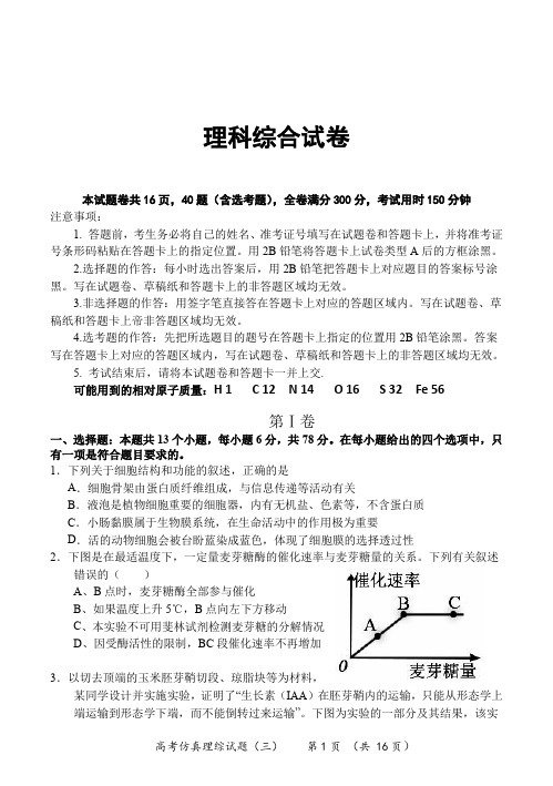 2020届高三全国高等学校仿真模拟(三)考试理综试卷(PDF版,无答案)