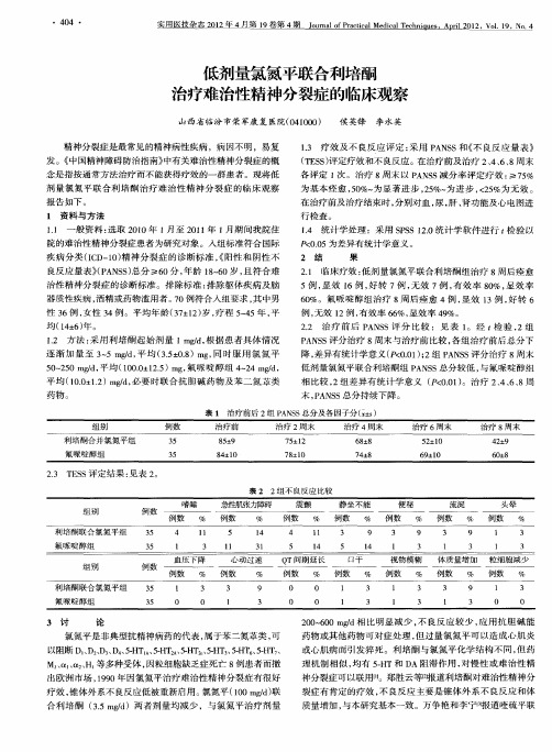 低剂量氯氮平联合利培酮治疗难治性精神分裂症的临床观察
