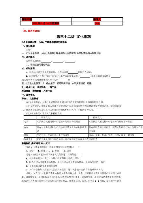 (考试必备)高考地理大纲版总复习知识点精析精练与高考题预测：第二部分人文地理 第11单元 第32讲 文化景观