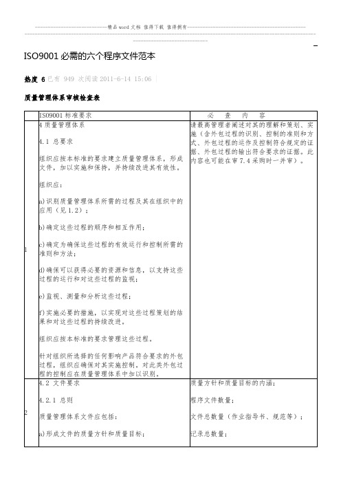 ISO9001必需的六个程序文件范本