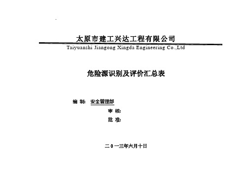 危险源识别及评价汇总表