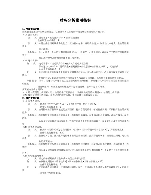 财务分析常用指标