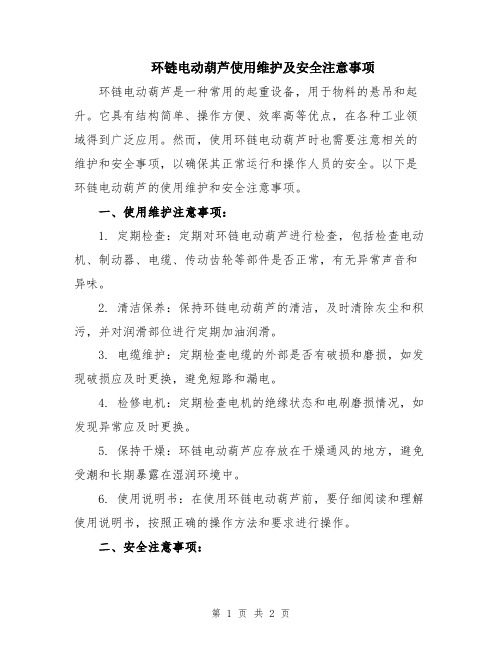 环链电动葫芦使用维护及安全注意事项