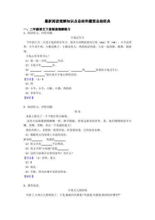 二年级最新阅读理解知识点总结和题型总结经典