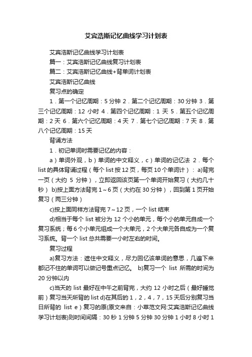 艾宾浩斯记忆曲线学习计划表