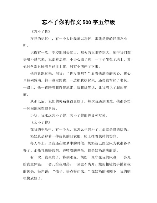 忘不了你的作文500字五年级