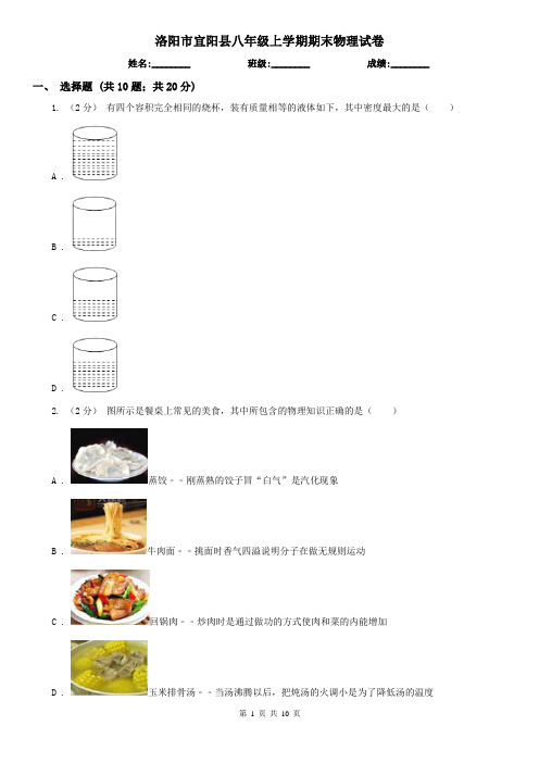 洛阳市宜阳县八年级上学期期末物理试卷