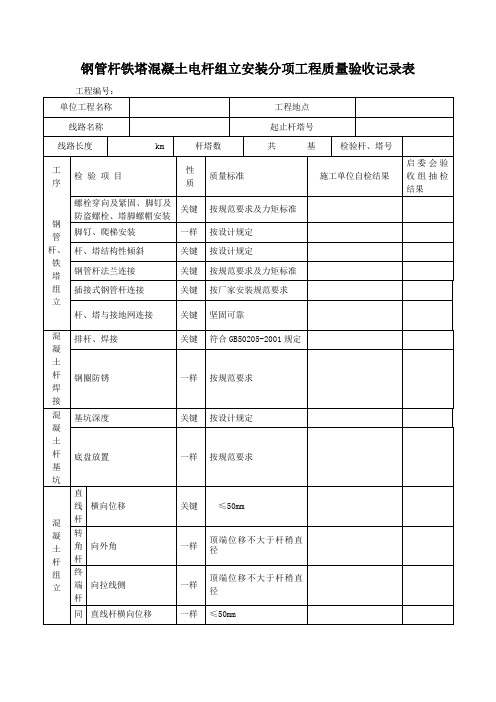 钢管杆铁塔混凝土电杆组立质量验收记录表