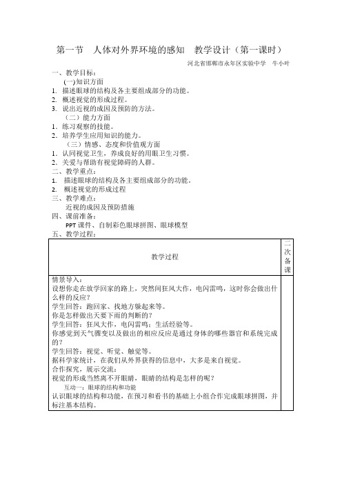 生物人教版七年级下册人体对外界环境的感知 第一课时 眼和视觉