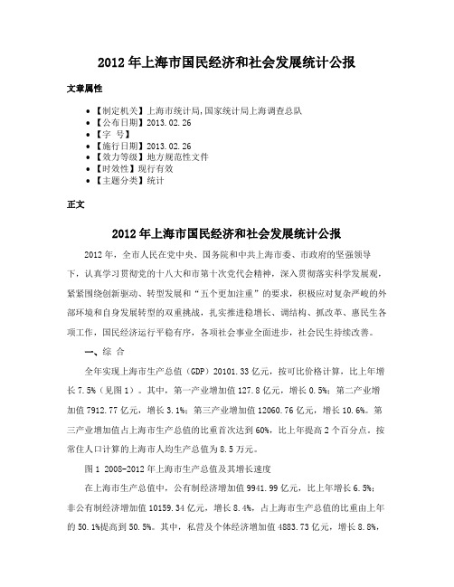 2012年上海市国民经济和社会发展统计公报