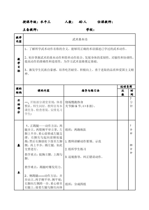 水平二(三四年级体育武术第一课时)教案
