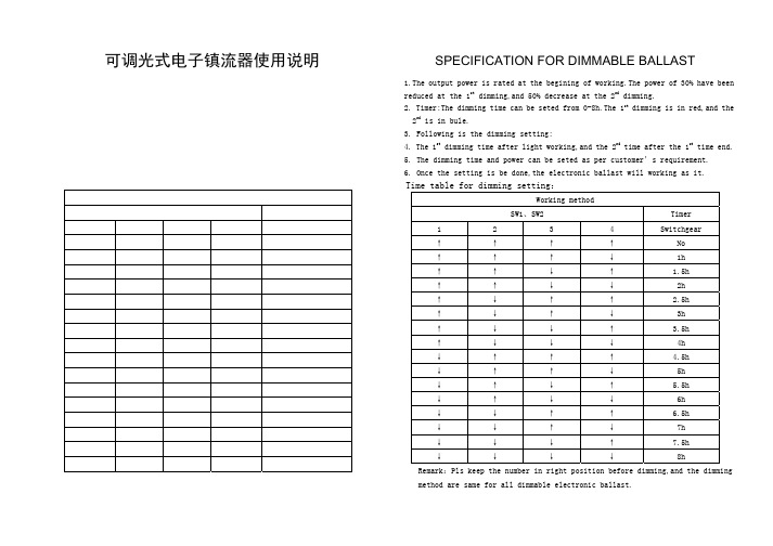 可调光式电子镇流器 使用说明