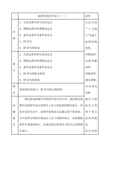 c语言选择结构程序设计教案