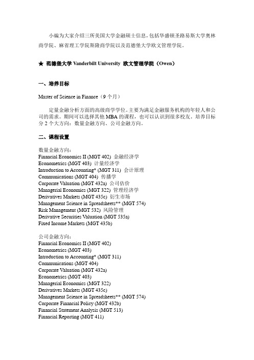 美国金融硕士——范德堡大学欧文管理学院