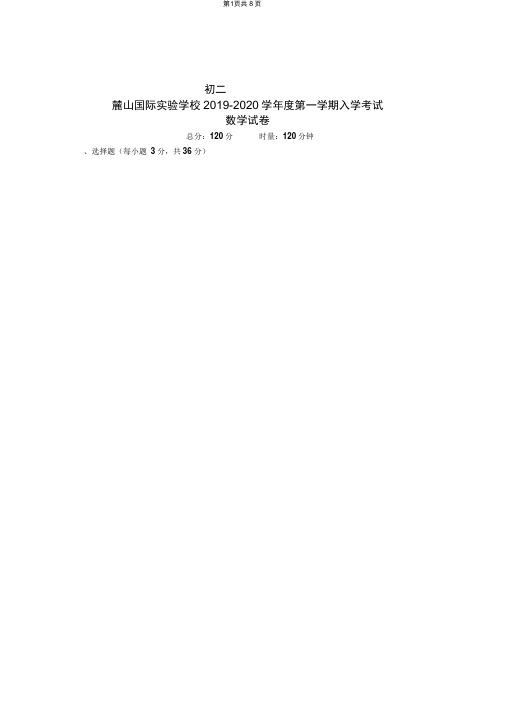 湖南省长沙市麓山国际实验学校2019-2020学年度初二第一学期入学考试数学试卷