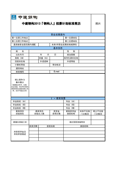 中建钢构有限公司应聘简历模板