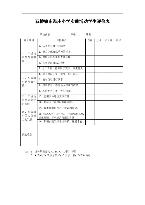 综合实践活动学生评价表