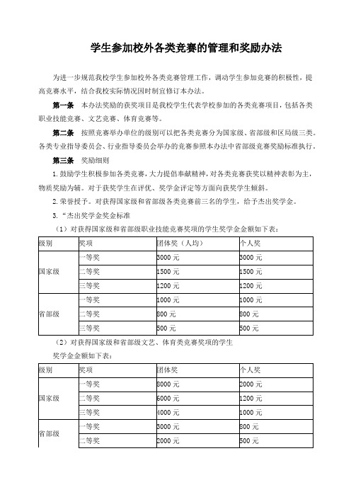 学生参加校外各类竞赛的管理和奖励办法