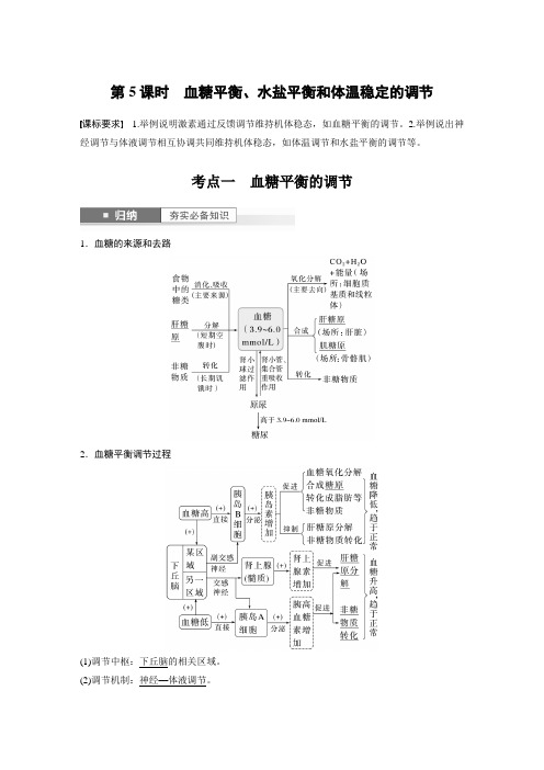 2024届高考一轮复习生物教案(苏教版)：血糖平衡、水盐平衡和体温稳定的调节