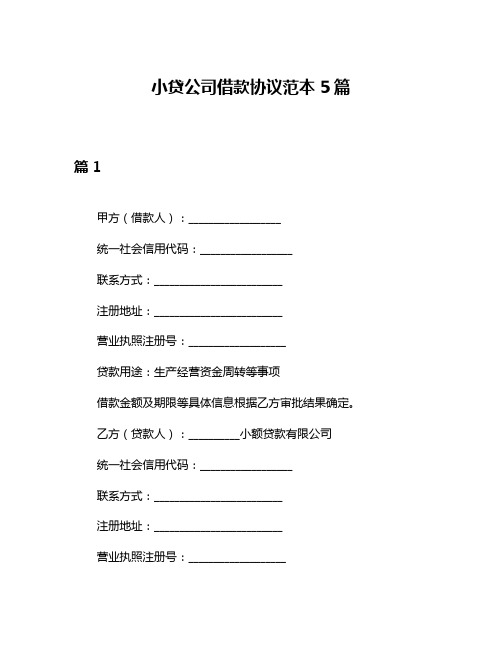 小贷公司借款协议范本5篇