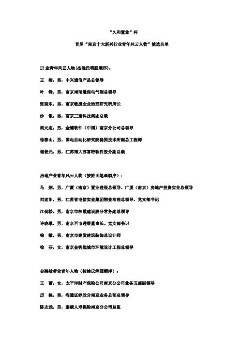 南京十大新兴行业青年风云人物