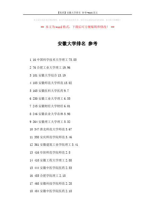 【优质】安徽大学排名 参考-word范文 (1页)