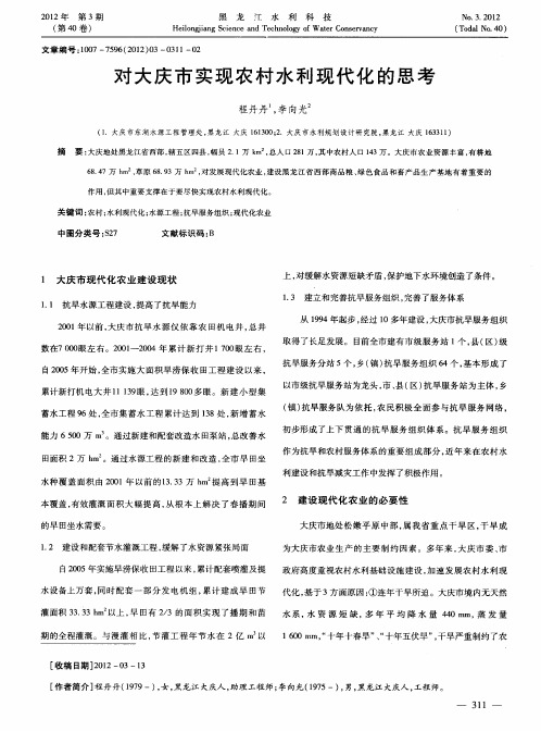 对大庆市实现农村水利现代化的思考