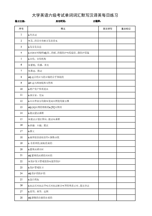 大学英语六级考试单词词汇默写汉译英每日练习 (131)