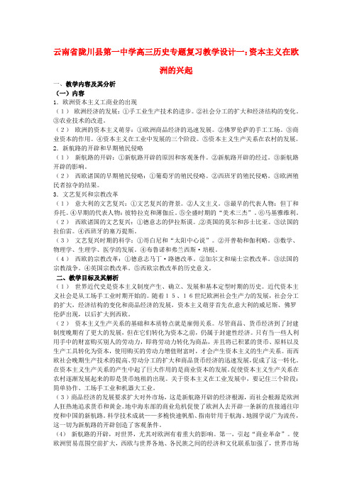 高三历史专题复习 资本主义在欧洲的兴起教案