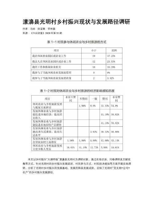 漾濞县光明村乡村振兴现状与发展路径调研