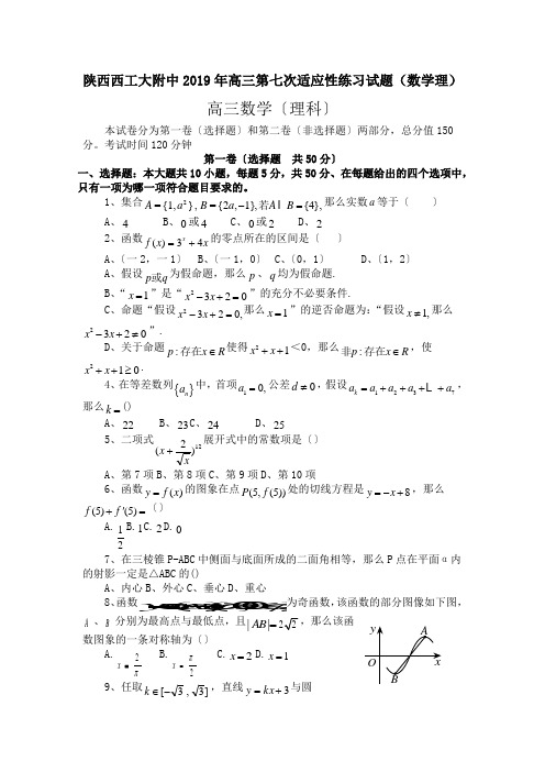 陕西西工大附中2019年高三第七次适应性练习试题(数学理)