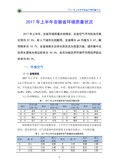 2017年上半年安徽省环境质量状况