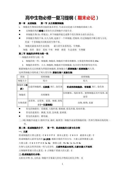 高一生物必修一复习资料